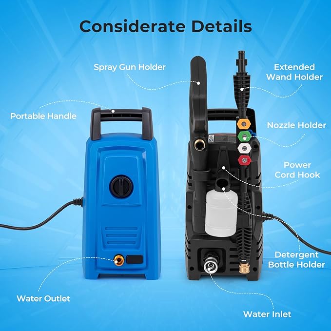 Goplus Electric Pressure Washer, 1900 PSI 1.8 GPM High Pressure Power Washer w/ 4 Quick Connect Nozzles, Soap Bottle & 19.7 FT Hose, Portable Cleaning Machine for Car Washing, Driveway, Patio, Floor