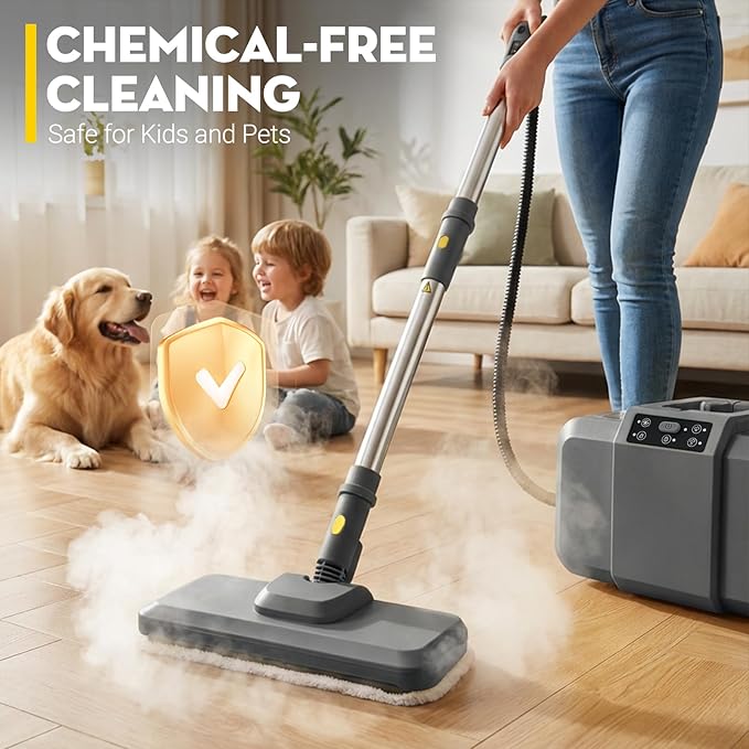 Steam Cleaner, Chemical-Free High-Pressure Commercial Steamer Cleaner with Unlimited Steam Injection, Fast Heat-Up, 2.2L Capacity, 14 Accessories for Floors, Grout, Upholstery (gray)