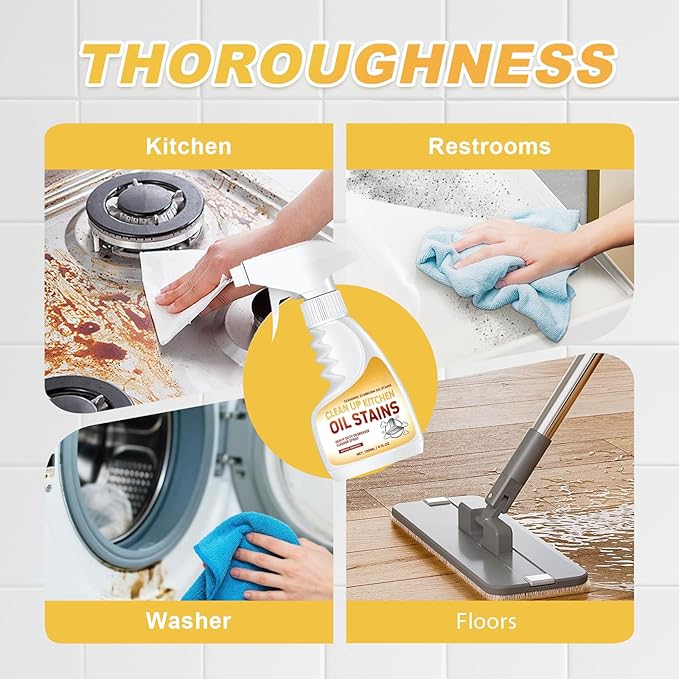 Heavy-Duty Kitchen Degreaser Foam Cleaner, Powerful Kitchen Degreaser Spray & Dual Side Scrub Sponge Set Grease Remover for Stove Range Hood (2, Standard)