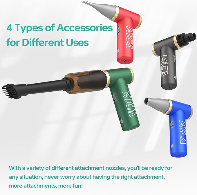 KiCA Jetfan 2.0 Electric Air Duster+Vacuum Accessory Combo for Computer/Keyboard/House Cleaning/Camera Lens/Camping/BBQ/Car/Barbershop,100000RPM,Two Nozzle/Long Battery,Air Can Substitute Tool-Red