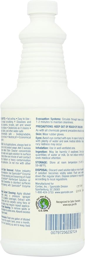 Groom Industries Household Cleaners Sporicidin Enzyme Mold Cleaner Concentrate, 32 Ounce