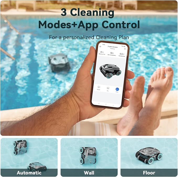 Cordless Robotic Pool Cleaner-Pool Vacuum for In ground Pools with Wall Climbing-120 Mins Running Time, Smart Navigation, 20Gal/Mins Poweful Suction, for Most Pools up to 1,500 Sq.ft, Cyan