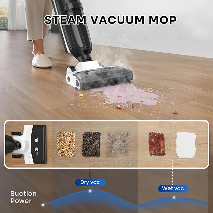 4-in-1 Steam Vacuum Mop - High-Performance Wet Dry Floor Cleaner for Hardwood Floors Carpets, 212°F Steam for Tough Stains, Self-Cleaning LED Display
