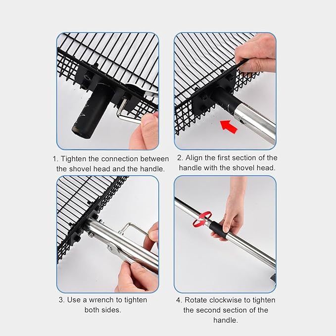 Large Chicken Poop Scooper, Adjustable Long Handle Stainless Steel Chicken Coop Cleaning Tool with Telescopic Push Lock & Non Stick Surface for Cat Litter Sifting Shovel