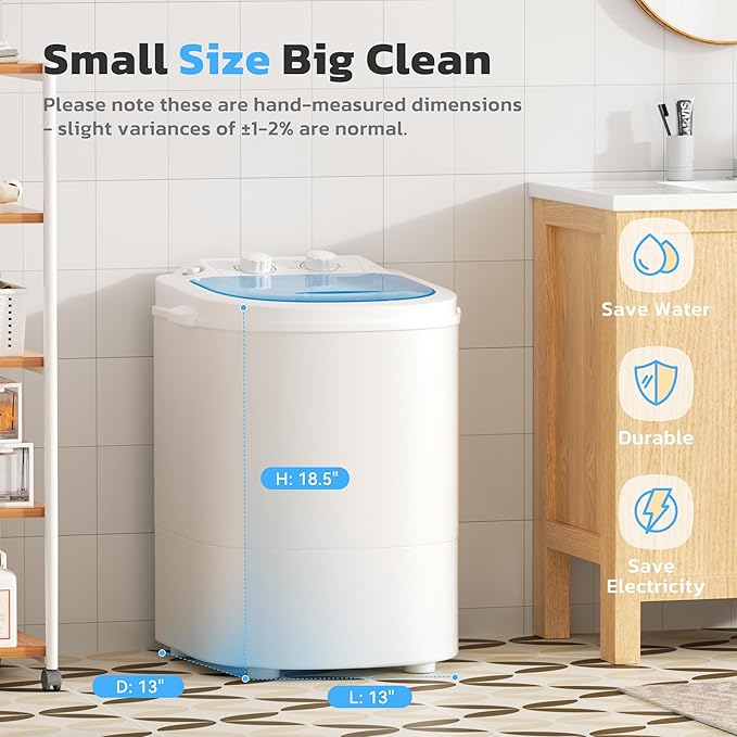 INTERGREAT Portable Washing Machine, 5.5 Lbs Compact Mini Portable Washer, 110V Single Tub Laundry Washer Machine for Apartments, Dorms, Traveling, RV, Blue