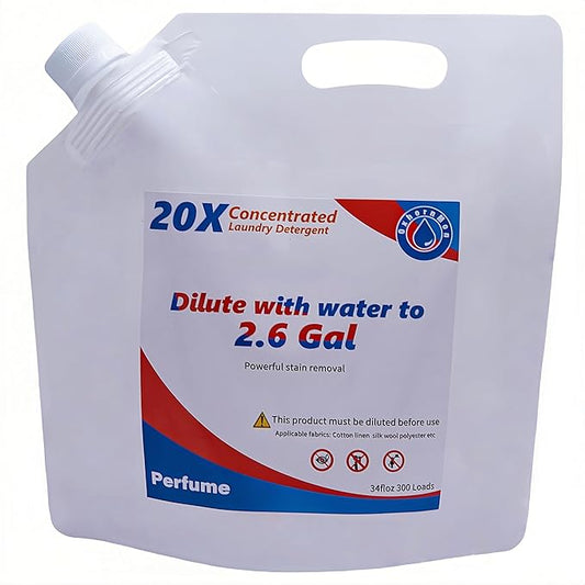 Liquid Laundry Detergent Refill, 20X Concentrated Bulk (Makes 2.6 Gal / 300 Loads) Stain & Odor Fighter, HE Compatible, Great Value for Large Families