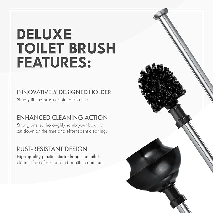 ToiletTree Products Modern Deluxe Freestanding Toilet Brush and Plunger Combo (Black - 7.5" x 9" x 20.5")