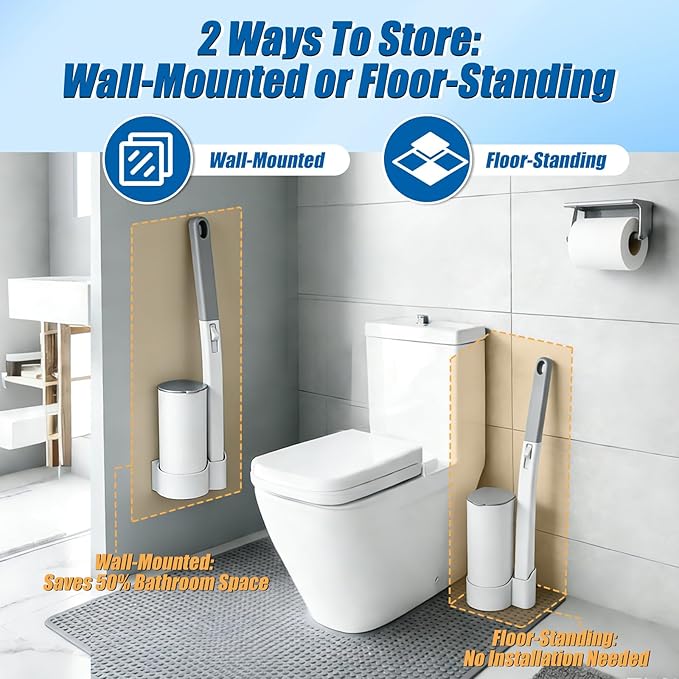 Disposable Toilet Brush and Holder Set, 2 Pack Toilet Wand Kit with 72 Refills, Wall Mounted Toilet Bowl Cleaner System Kit, Toilet Scrubber for Bathroom Cleaning Sink Bathtub
