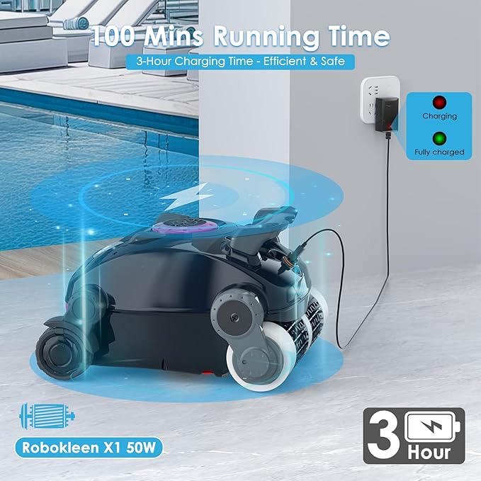 Cordless Robotic Pool Cleaner, Wall Climbing, Lightweight, Extended Battery Life, 8L Large Capacity, Advanced Dual-Motor, X1 Auto Pool Vacuum for Inground & Above Ground Pools Up to 1100 Sq.Ft, Pink