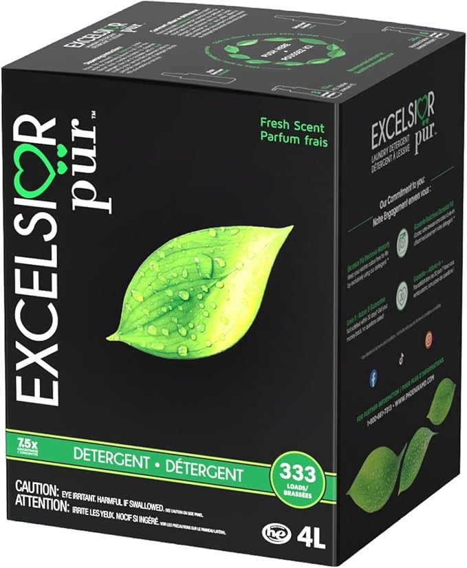 Excelsior Pür | 7.5x Ultra-Concentrated HE Liquid Laundry Detergent + Stain Remover Kit, 4L / 333 Loads, Fresh Scent, Eco-Dispenser Pump Bottle, Odor Control