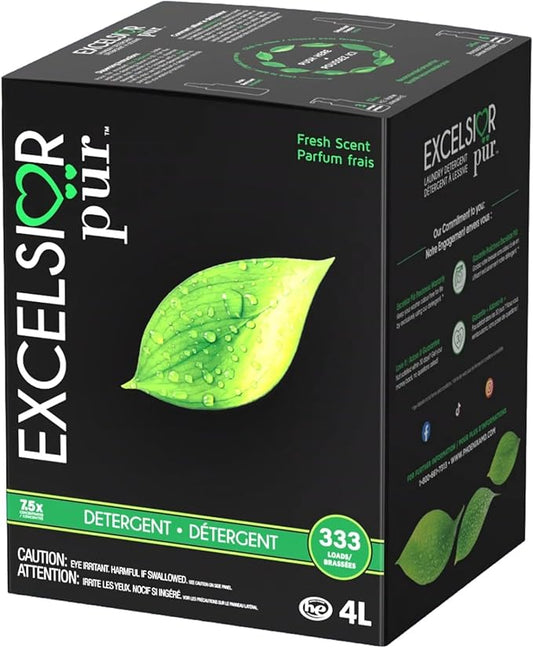 Excelsior Pür | 7.5x Ultra-Concentrated HE Liquid Laundry Detergent + Stain Remover Kit, 4L / 333 Loads, Fresh Scent, Eco-Dispenser Pump Bottle, Odor Control