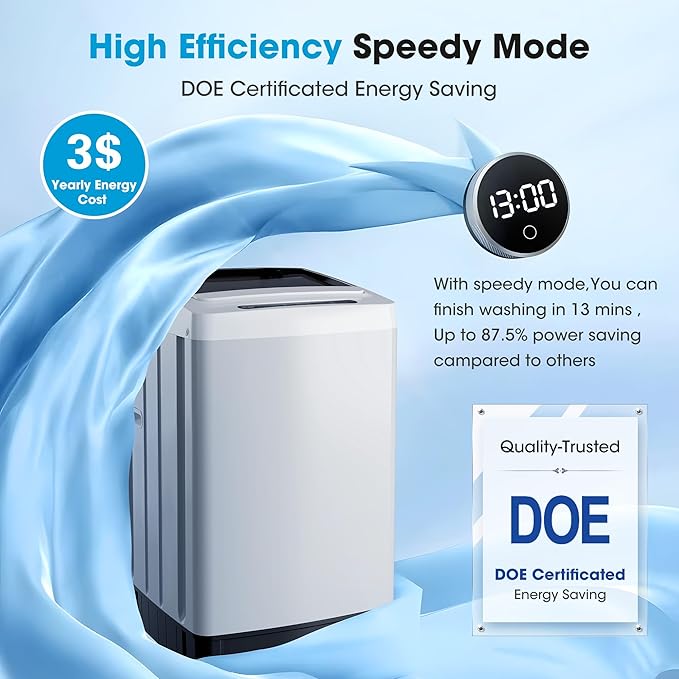 Portable Washing Machine - Compact Home Laundry Washer for Apartment,1.5 Cu.ft, Small Clothes Washer with Drain Pump for Bathroom, Dorms,RVs,White