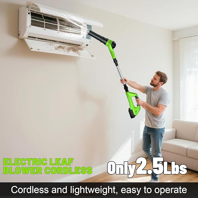 Leaf Blower Cordless, 21V Electric Leaf Blower Cordless with 2 Batteries, Adjustable 300° Multi-Angle Rotation Nozzle 3 Speed Modes 500CFM/180MPH for Lawn Care, Patio, Dust, Leaves, Yard, Car, Gutter