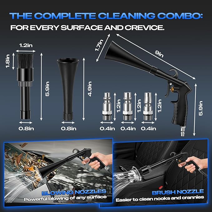 Car Dry Cleaning Gun, Detailing Interior Dryer Air Blow Gun, High Pressure Blower Gun, Car Detailing Kit Interior Cleaner,Car Detailing Tools for Car Quickly Blasts Dirt and DustWorks with Air