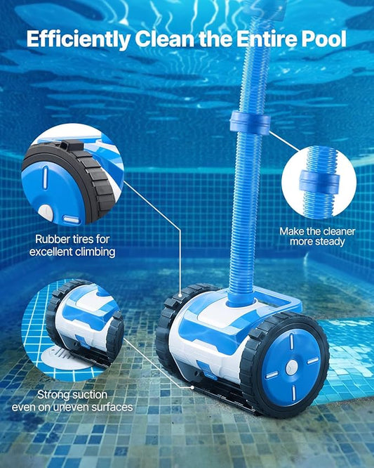 VEVOR Suction Pool Cleaner, Automatic Pool Vacuum Cleaner, Suction Side Automatic Pool Cleaner, Suction Vacuum Pool Sweeper with 2 Wheels, for In-ground Pool and Above-Ground Pool Up to 20 x 40 ft