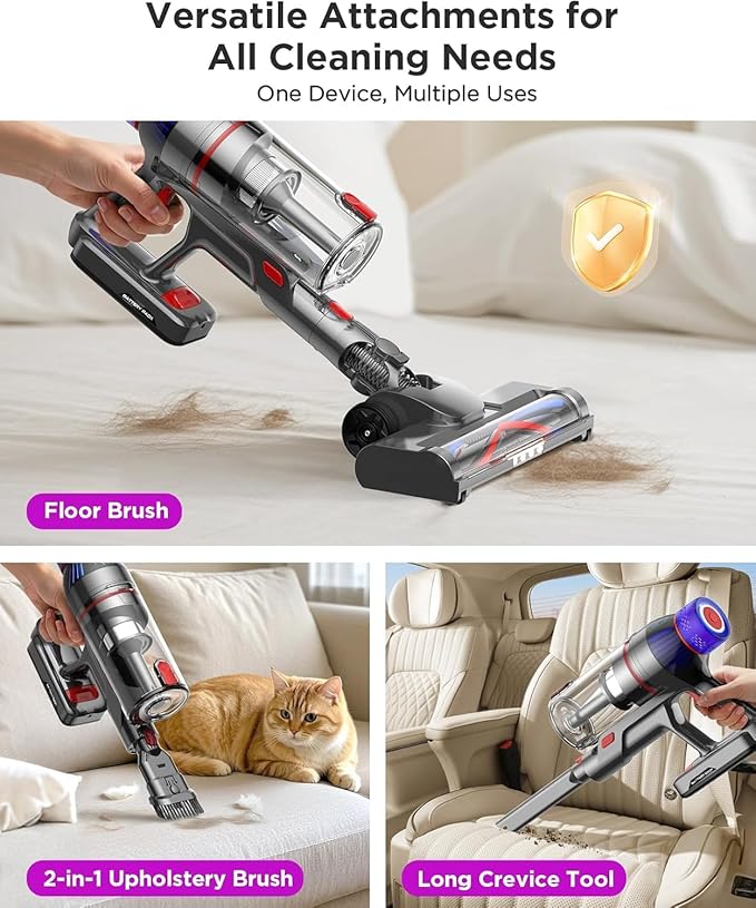 Cuzmok Cordless Stick Vacuum Cleaner for Home: Power Suction Vacuum Tangle-Free Lightweight Design & 2600mAh Detachable Battery Up to 50mins Runtime for Pet Hair Carpet Hardwood Floor
