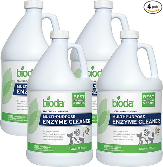 Bioda Multi-Purpose Probiotic Enzyme Cleaner and Deodorizer | Professional Strength | Trash Can Deodorizer, Pet Stains and Odors, Drains, Floors, Bathrooms, Toilets | Made in USA | 1 Gallon | 4 Pack