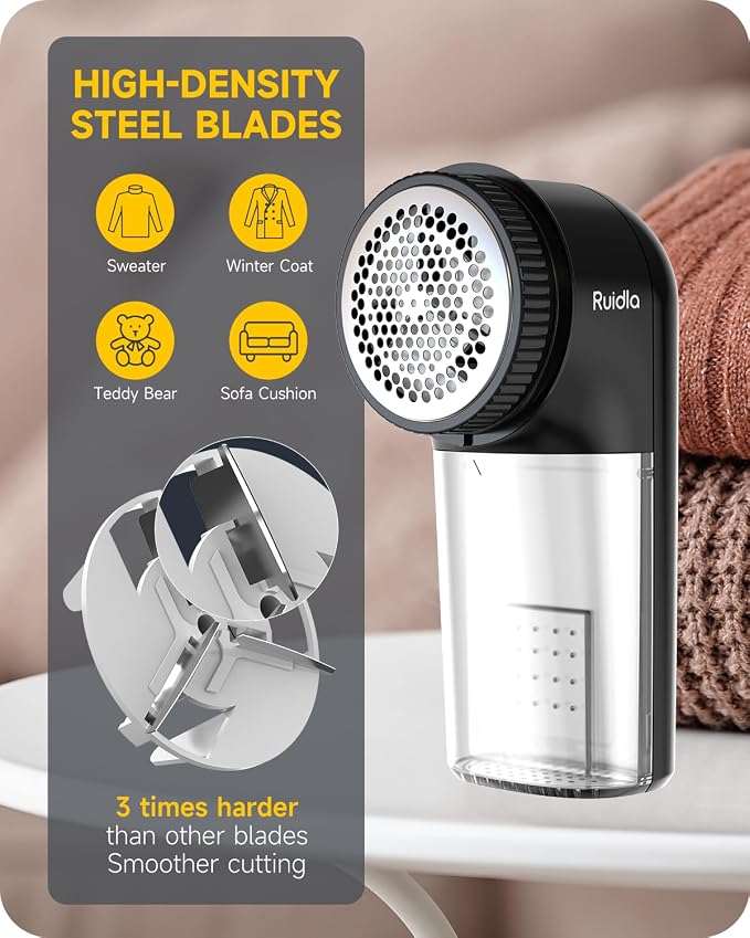 Ruidla Fabric Shaver Lint Remover, Sweater Shaver to Remove Pilling | Lint Shaver with 2-Speed Power Adjustment, Fuzz Shaver for Clothes Balls-Battery Operated, Easy Removable Bin for Fuzz(Black) - Image 5