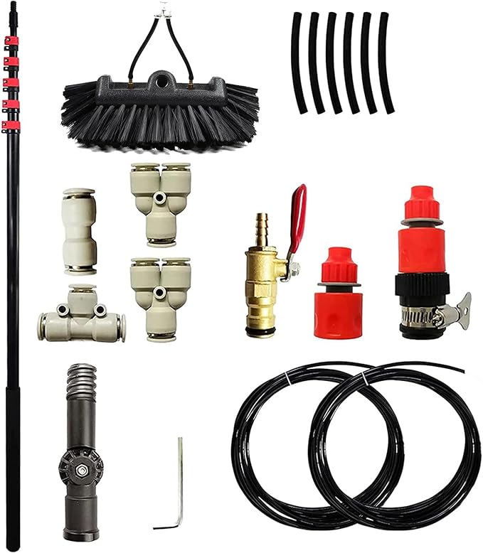 Window Cleaning Rod, PV Panel Cleaning Extendable Cleaner Roof Cleaning Tool for Cleaner Roof PV Panel Cleaning, 30cm Brush Head, 8m Rod.,5.4M/18FT