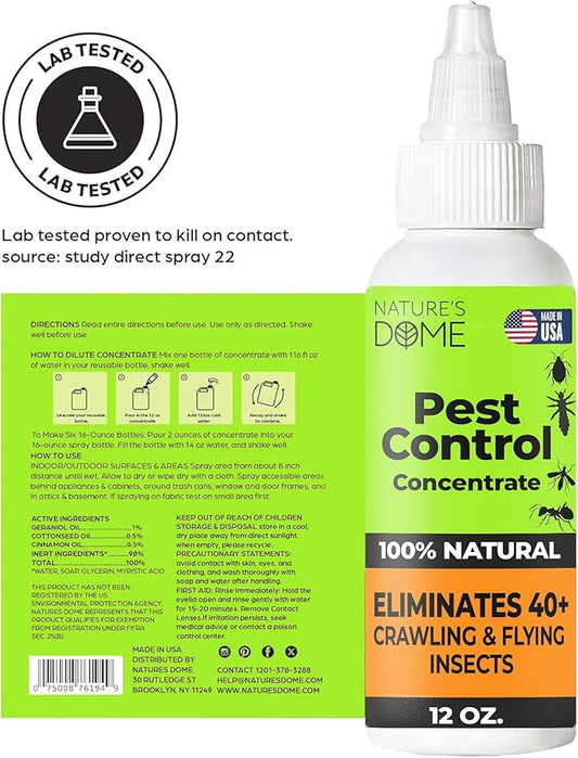 Nature’s Dome Pest Control Concentrate Spray 12 Oz | 100% Natural, Eco-Friendly Bug & Ant Spray That Makes 1 Gallon | Eco-Friendly Bug Spray for Flea, Ticks, Ant & Mosquitos | Safe for Pets & Kids