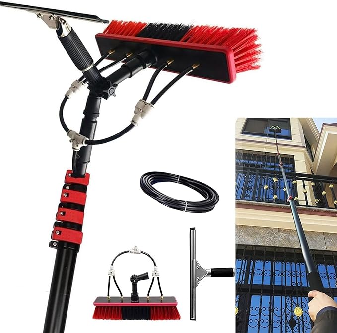 Window Clean Rod Washing Set Equipment Telescopic Extension Pole Squeegee Kit,Extendable Cleaner Conservatory Washing Equipment Cleaning Conservatory Roof/Window Clean 5.4Rod Length 30brush