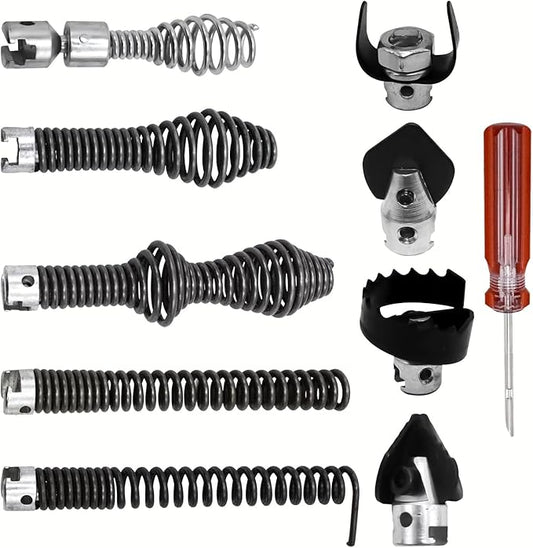 10Pcs Drain Snake Accessory Set, Drain Auger Cutter Kit Commonly Used with RIDGID K-400, C-4, C-6, C-7, C-8, C-9 Drain Cleaners 5/8" Drain Snake Cable Head Tip