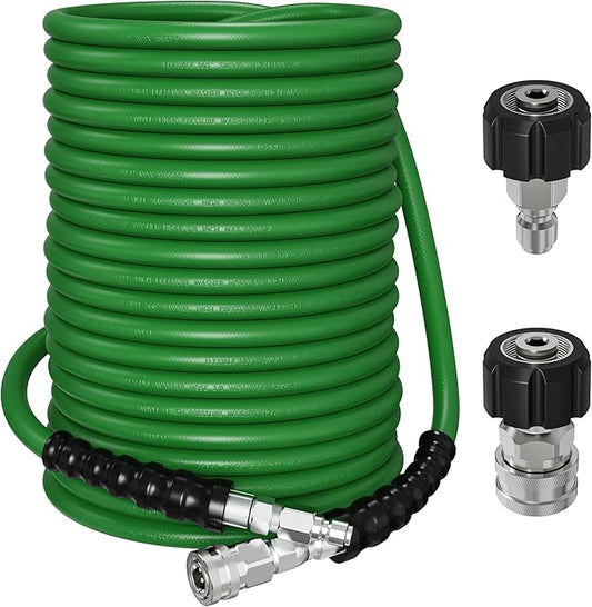 SITIMIMIL® 3/8 Pressure Washer Hose 150FT Hot Water - Commercial Grade 4800PSI Steel Wire Braided, Ultra Flexible & Kink Resistant, Quick Connect Fits Most Brands, for Home & Professional Use Green