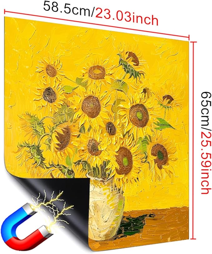 Dishwasher Magnet Cover 23x26 in Oil Painted Classic Sunflower Bouquet in White Vase Dishwasher Cover for Kitchen Appliance Decoration Front Panel Sticker Rustic Art Skin Panel Home Decor
