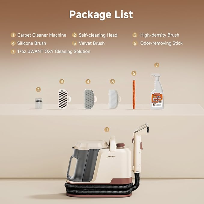 Uwant Carpet Cleaner Machine 22Kpa Portable Carpet Cleaner for Pet, Upholstery Cleaner Machine with Oxy Solution Set of 1 for Spot, Cars,Rug,Furniture