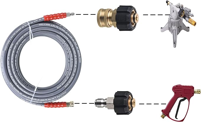 RIDGE WASHER Pressure Washer Hose 50 Feet X 3/8 Inch for Hot and Cold Water, with M22 14 mm to 3/8 Inch Quick Connect, 4000 PSI