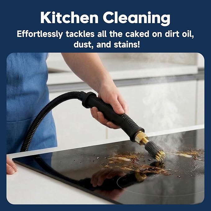 KEROMEE Steam Cleaner, 1500W High Pressure Steamer with 1.27Qt Tank, 15s Fast Heat, 6-Level Adjustable Steam, Portable Machine with 15pcs Kit for Dirt, Grease, Grout, Tile, Floor, Car Detailing