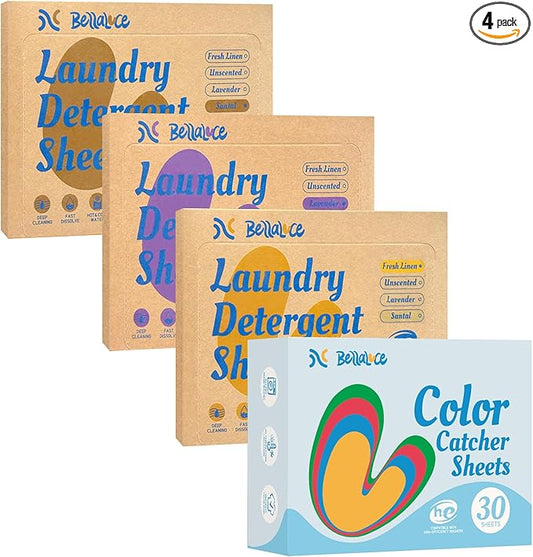 BellaLuce Laundry Detergent Sheets with 30 Color Catchers, 96 Loads Linen Lavender Sandalwood, Eco Friendly, Plastic-Free, Hypoallergenic, Prevent Color Bleeding, Laundry Care Essentials