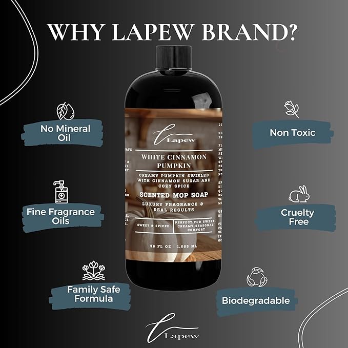 Lapew White Cinnamon Pumpkin Scented Cleaning Bundle | Carpet Deodorizer Powder (16 oz) & Mop Soap Concentrate (36 oz) | Pet-Friendly Odor Eliminator