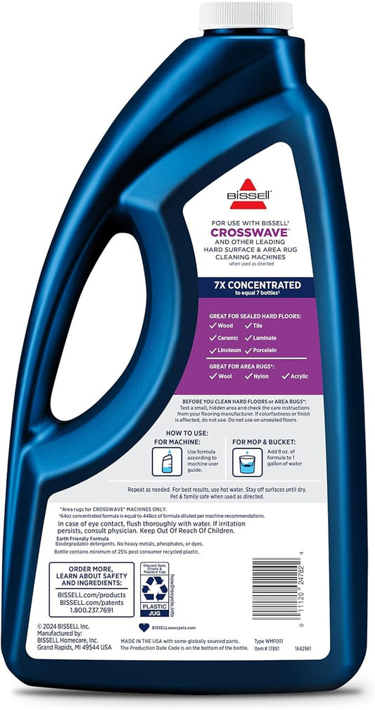 Bissell MultiSurface Floor Cleaning Formula-Crosswave and Spinwave, 17891, 64oz, Removes Everyday Dirt and Grime, Safe on Sealed Hard Floors, Tile, Laminate, Area Rugs, Spring Breeze
