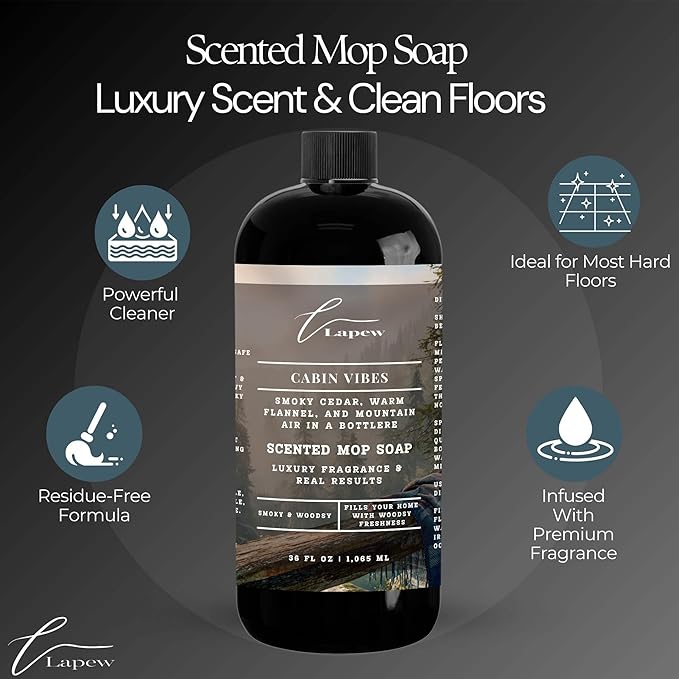 Lapew Cabin Vibes Scented Cleaning Bundle | Carpet Deodorizer Powder (16 oz) & Mop Soap Concentrate (36 oz) | Pet-Friendly Odor Eliminator