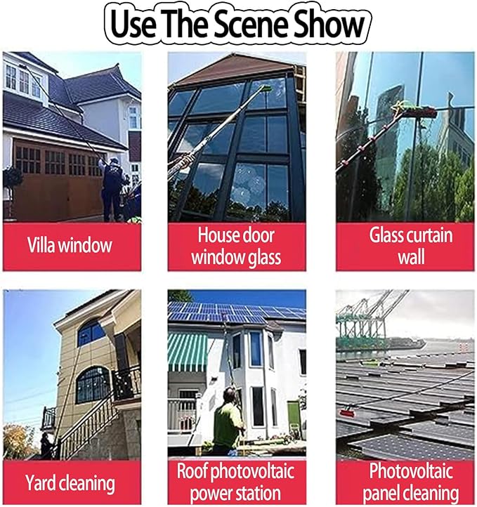 Roof Cleaning Tools,Window Cleaner Kit, Solar Panel Cleaning Brush, with Water/Hose Fed Pole, Photovoltaic Panel Cleaning,Conservatory Roof Cleaner 35cm-9m/30FT