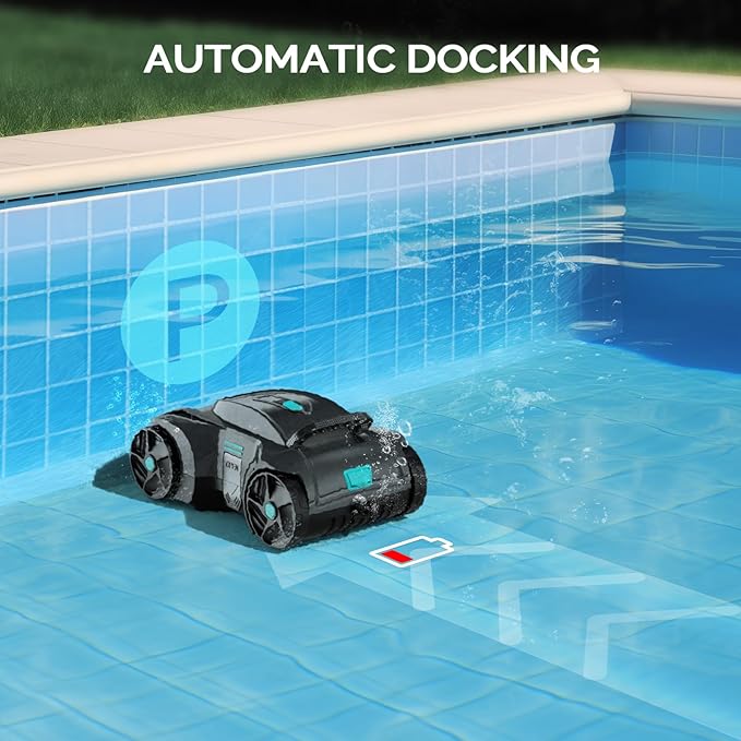 VINGLI Automatic Pool Cleaner Cordless, Robotic Pool Vacuum for In-Ground & Above Ground Pools, 1076 Sq.Ft Coverage with 2.5H Fast Charge, Self-Docking
