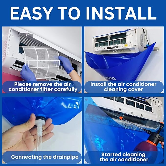Oiktylr 13Pcs Mini Split Cleaning Kit Bag with 2L High Pressure Sprayer, Air Conditioner Cleaning Kit with Waterproof PVC AC Cleaning Cover Bib with 10pcs HVAC Cleaning Tools, Large