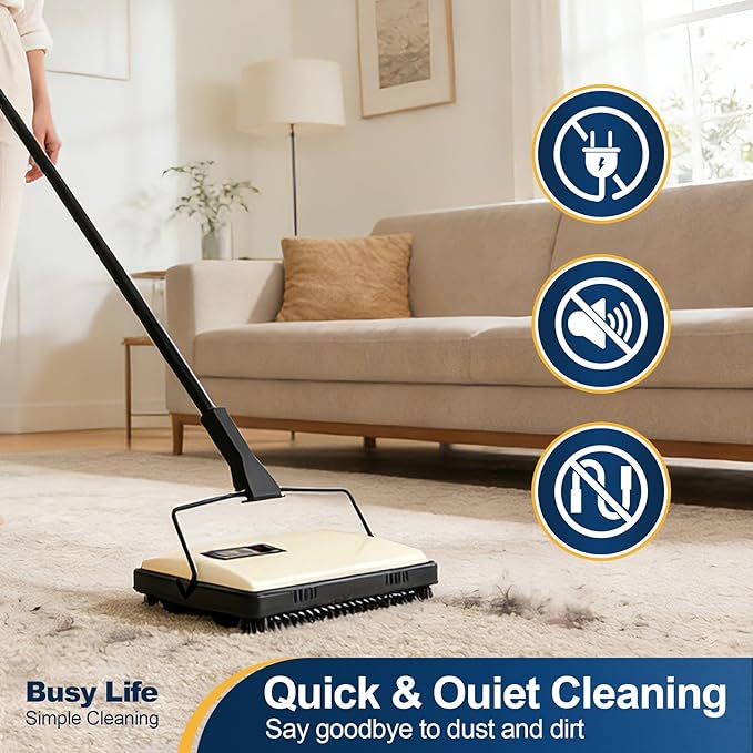 Yocada Manual Carpet Sweeper Cleaner Household Sweeper Lightweight Hand Push Non-Electric for Home Office Low&Undercoat Carpets Rugs Pet Hair Dust Scraps Paper Small Rubbish Cleaning 1*Extra Brush