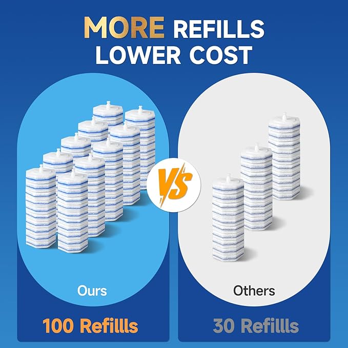 100 Count Toilet Wand Refills Compatible for Clorox, 5X Cleaning Power Toilet Bowl Cleaners & High-Density Disposable Toilet Brush Scrubber - No Falling Apart, Instant Foam Cleaning