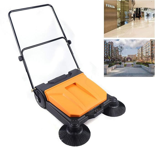 Eapmic Commercial Walk Behind Sweeper 26" Industrial Hand Push Floor Sweeper Outdoor Indoor Foldable Manual Sweeping Machine with 4 Gal Trash Bin for Basement, Garage, Driveway, Hotel