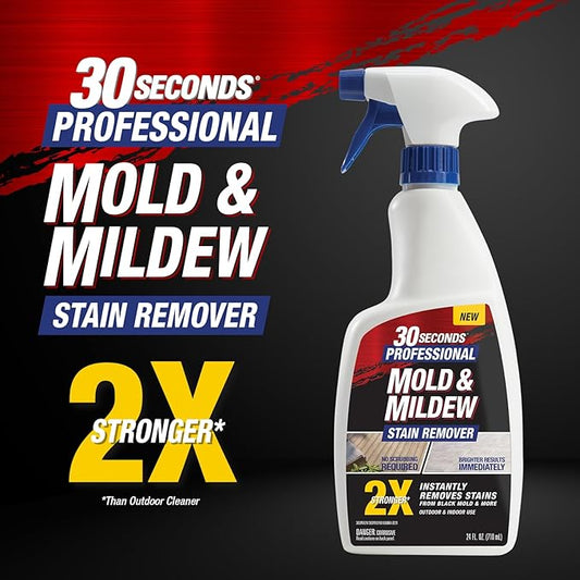 30 SECONDS Pro Mold and Mildew Stain Remover | Scrub Free | Brighter Results Instantly | Ready To Use | 32 oz Spray Bottle, 1 Gallon Refill