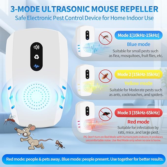 2026 Cvtayn Upgraded Ultrasonic Pest Repellent Indoor Insect Repeller,Pest Control,Repellent Roach,Mouse,Bugs,Mosquito,Mice,Spider, Ant,Rodent Repellent Ultrasonic Plugin,3 Mode Switching,10 Packs