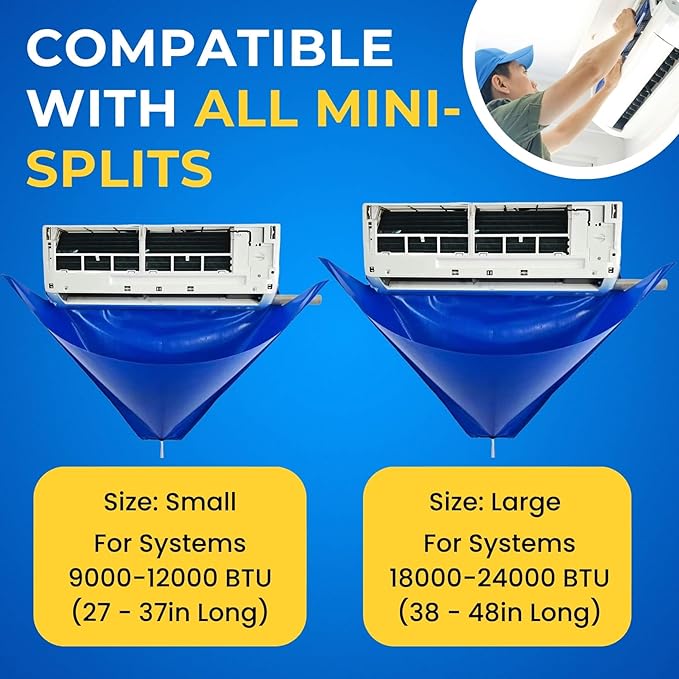 Oiktylr 13Pcs Mini Split Cleaning Kit Bag with 2L High Pressure Sprayer, Air Conditioner Cleaning Kit with Waterproof PVC AC Cleaning Cover Bib with 10pcs HVAC Cleaning Tools, Small