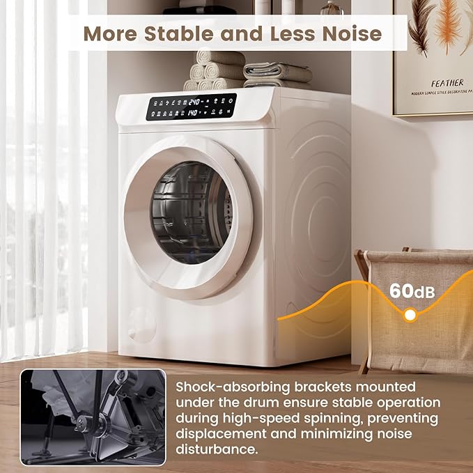 VCJ 3.6 cu.ft Portable Dryer, 1400W Electric Clothes Dryer with 12 Drying Modes & LED Control Panel, Front Load Compact Dryer for Home, Apartment, Dorms