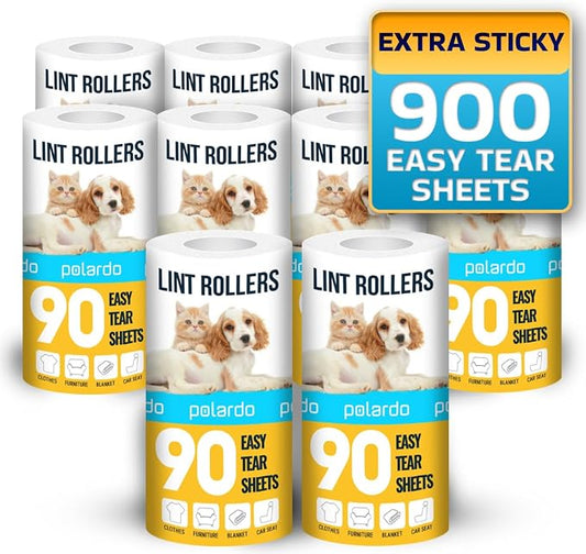 Lint Rollers 900 Sticky Sheets, 10 Spare Rollers,10 Pack of Refills Only. Pet Hair Remover for Clothes, Furniture, Couch, Carpet, Dog Hair Remover, Cat Hair Remover, Animal Fur, Fuzz by Polardo