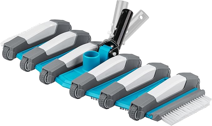 U.S. Pool Supply 23" Manual Pool Vacuum Head for Inground Pools, Extra-Wide, Side Brushes, Flexible, Weighted - Swivel Direction-Control Metal Pole Handle - 7lbs 6 Weights, 12 Wheels, Attach 1.5" Hose