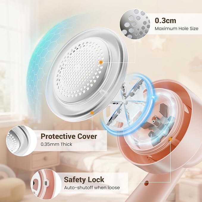 DBC Fabric Shaver & Lint Remover for Clothes, Sweaters & Furniture | 6-Leaf Blade, 3 Speeds, 2H Runtime, Portable Design Perfect for Travel, Includes 2 Extra Blades, Pink - Image 4