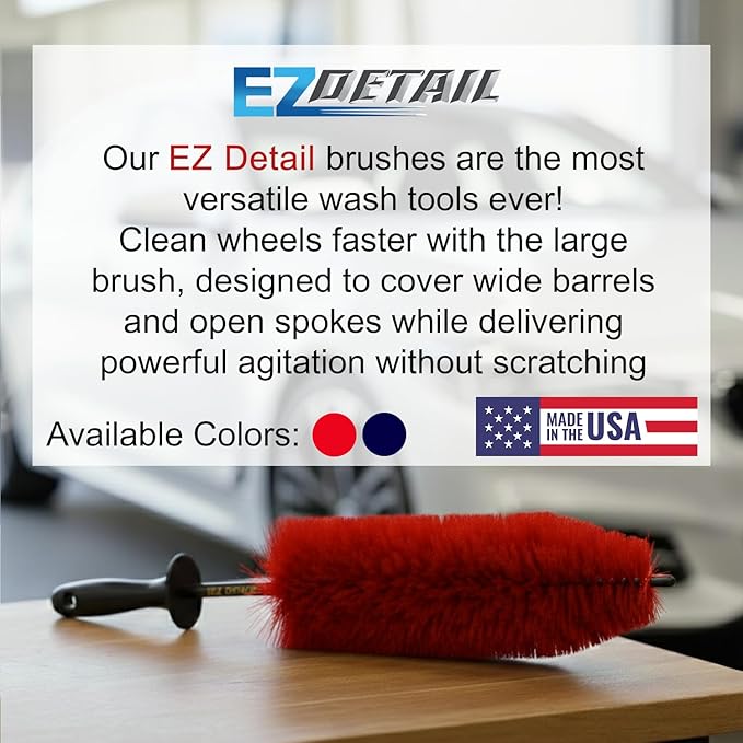 EZ Detail Brush Big - Red - Wheel Rim Cleaner for Cars, Bike, Trucks, Motorcycle, and Other Vehicles. Non-Scratch Auto Detailing Tool, Easily reaches Nook and Crannies