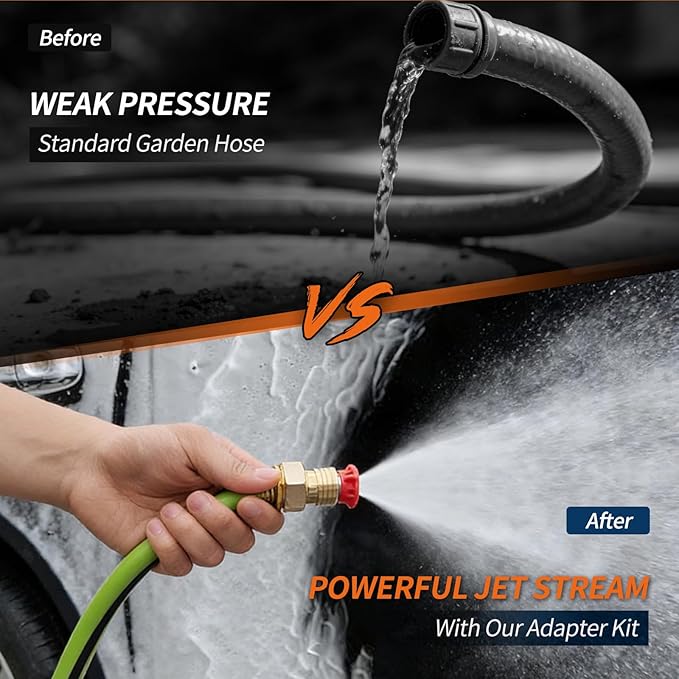 Garden Hose to Pressure Washer Adapter, Lead-Free Brass 3/4" GHT to 1/4" Quick Connect, Turn Hose Into Pressure Washer, Leak-Proof Pressure Washer Hose Adapter for Car Wash,Pets & Watering Flowers